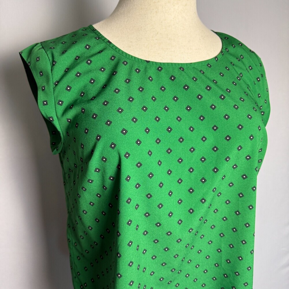 Merona Women's XL Cap Sleeve Blouse Kelly Green Blue Geometric Floral Print Top - Picture 3 of 13